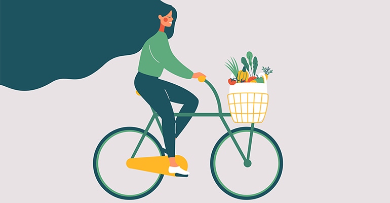 biking with groceries illustration