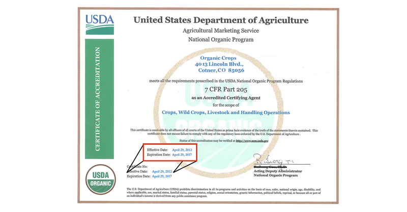 The Standards Department verifies that products bearing the USDA Organic seal or claiming to be “certified organic” are certified and that the certification is current. 