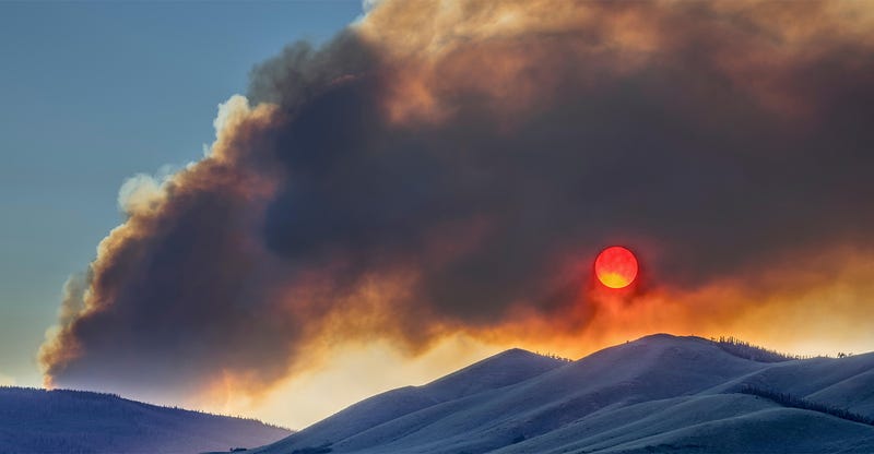 wildfire smoke blocks the sun in North Park, Colorado