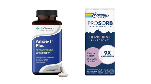 Left, LifeSeasons Anxie-T Plus supports a calm mood. Better Being Co., Solaray ProSorb Berberine is popular among consumers looking to manage their weight.
