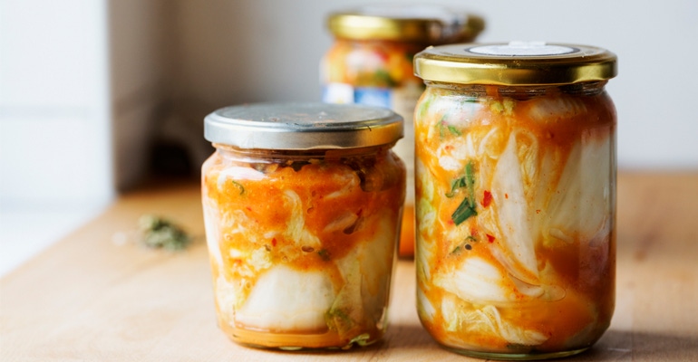 Kimchi in glass jars