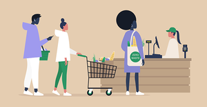 black shoppers grocery store checkout illustration
