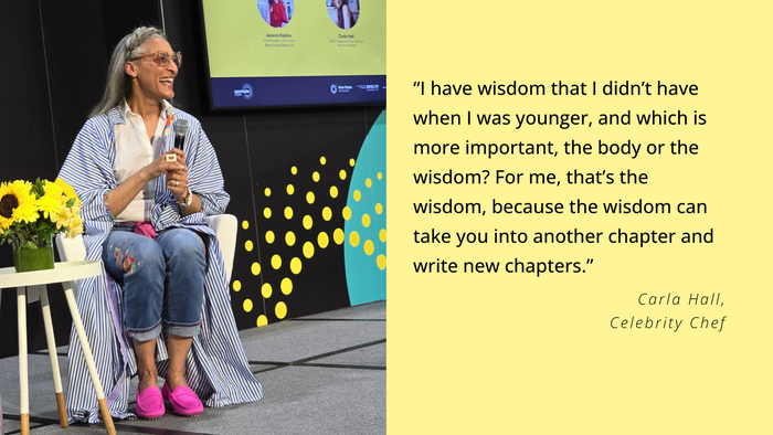 “I have wisdom that I didn’t have when I was younger, and which is more important the body or the wisdom? For me, that’s the wisdom, because the wisdom can take you into another chapter and write new chapters,” chef Carla Hall said on Aug. 26, 2024, at Newtopia Now in Denver, Colorado. Credit: Victoria A.F. Camron “I have wisdom that I didn’t have when I was younger, and which is more important the body or the wisdom? For me, that’s the wisdom, because the wisdom can take you into another chapter and write new chapters,” chef Carla Hall said on Aug. 26, 2024, at Newtopia Now in Denver, Colorado. Credit: Victoria A.F. Camron