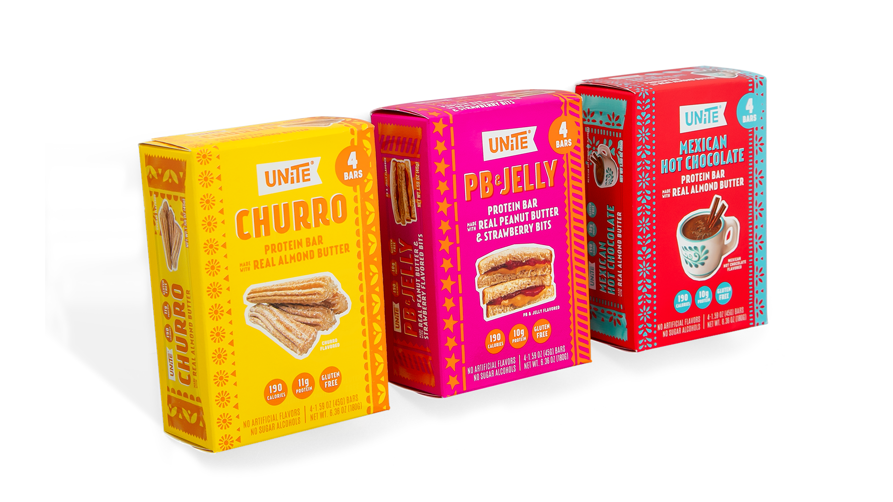 UNiTE protein bars, created by Clara Paye, come in five flavors: Bubble Tea, Baklava, Churro, Mexican Hot Chocolate and PB & Jelly. UNiTE protein bars, created by Clara Paye, come in five flavors: Bubble Tea, Baklava, Churro, Mexican Hot Chocolate and PB & Jelly.
