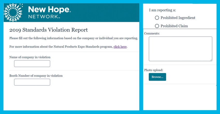 natural products expo report standards violations via mobile device