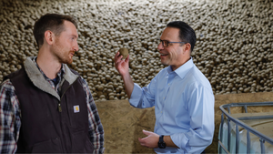 Zack Troyer of Folkland Foods, and Pennsylvania Gov. Josh Shapiro spoke about the $3 million grant at the Troyer family's farm in October. Zack Troyer of Folkland Foods, and Pennsylvania Gov. Josh Shapiro spoke about the $3 million grant at the Troyer family's farm in October.