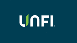 The UNFI logo has white letters on a field of navy blue. The UNFI logo has white letters on a field of navy blue.