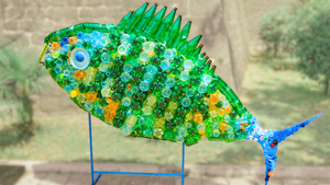 This fish sculpture, created from plastic waste, is on display in Kotor, Montenegro. It shows how much plastic waste finds its way to the oceans.
