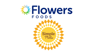 The Flowers Foods logo is above the Simple Mills logo.  The Flowers Foods logo is above the Simple Mills logo.