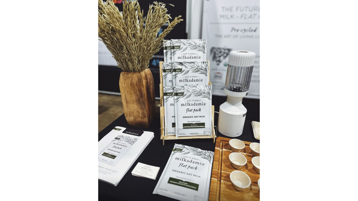 Milkadamia Flat-Pack Oat Milk comes in sheets that can be blended within a minute or soaked overnight to become a beverage. Milkadamia Flat-Pack Oat Milk comes in sheets that can be blended within a minute or soaked overnight to become a beverage.