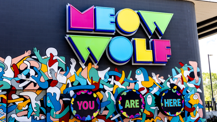 Sign welcomes Newtopians to Meow Wolf Sign welcomes Newtopians to Meow Wolf