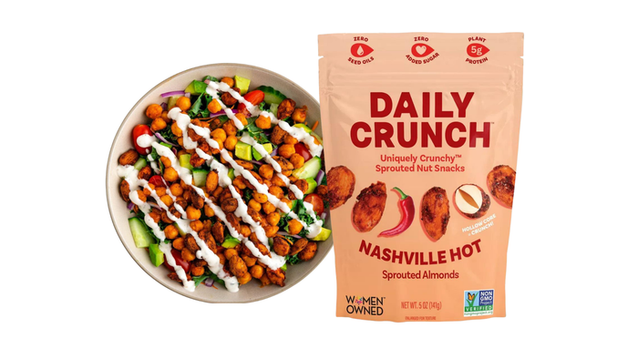 Daily Crunch Nashville Hot flavor sprouted almonds can add spice to a salad. 
