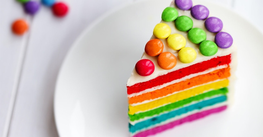 Artificial additives such as red dye No. 3 could be banned in California | Cake with red, orange, purple and other colored la Artificial additives such as red dye No. 3 could be banned in California | Cake with red, orange, purple and other colored la