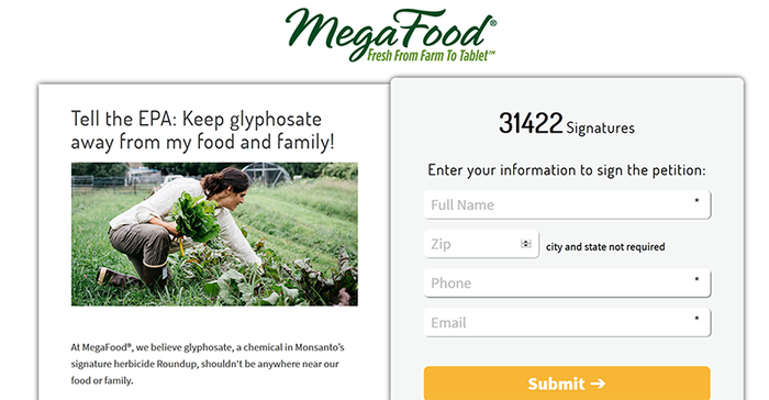 MegaFood petition for EPA to ban glyphosate on oats