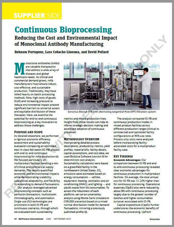 Continuous Bioprocessing: Reducing the Cost and Environmental Impact of Monoclonal Antibody Manufacturing