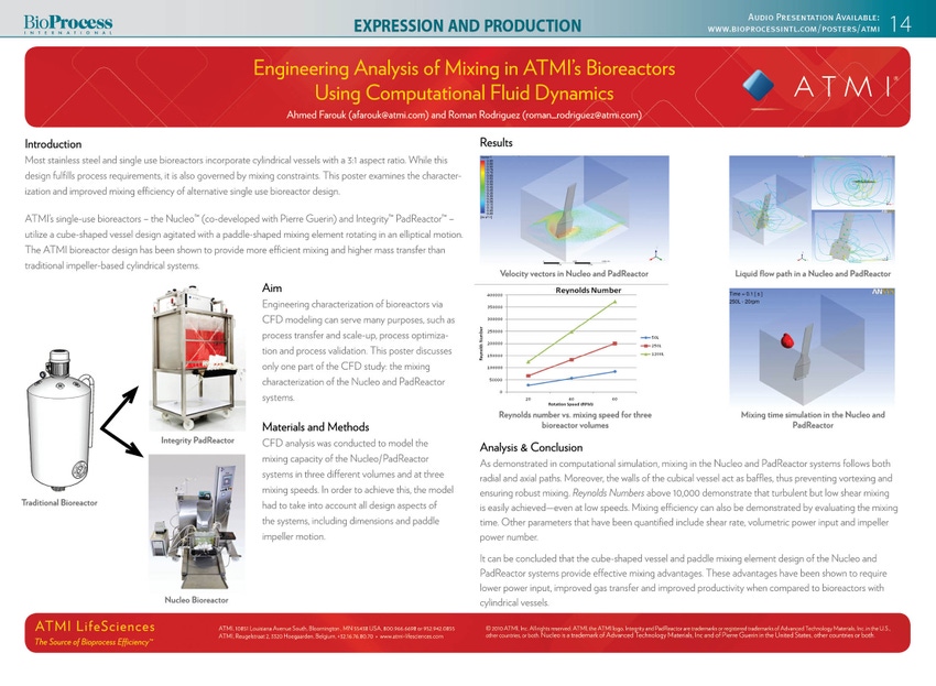 Engineering Analysis of Mixing in ATMI's Bioreactors Using Computational Fluid Dynamics
