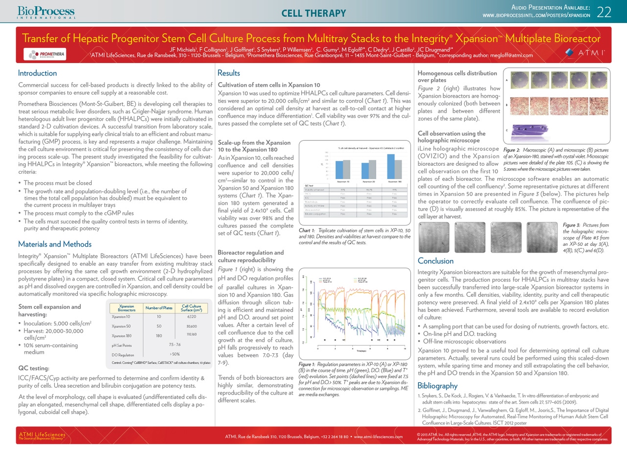 Transfer of Hepatic Progenitor Stem Cell Culture Process from  Multitray Stacks to the Integrity&reg; Xpansion&trade; Multiplate Bioreactor