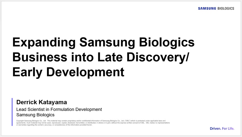Expansion of Samsung Biologics' Business Into Late Discovery/Early Development