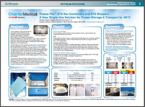 Freeze-Pak&trade; STS Bio-Containers and STS Shippers: A New Single-Use Solution for Frozen Storage & Transport to -80°C