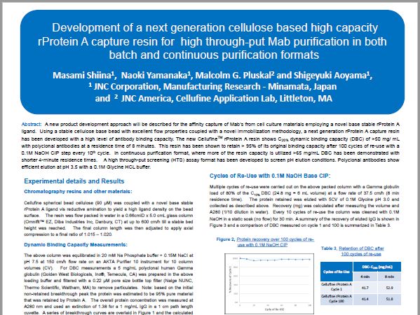 Development of a Next Generation Cellulose-Based High Capacity  rProtein A Capture Resin for High Throughput MAb Purification in Both Batch and