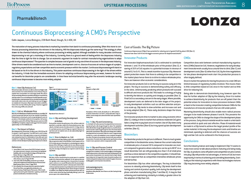 Continuous Bioprocessing: A CMO&rsquo;s Perspective
