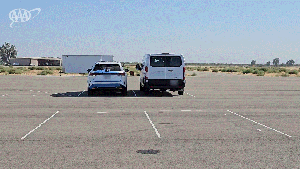 AAA tests reverse automatic braking with a simulated vehicle.
