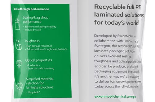 ExxonMobil recyclable pouch packaging detail