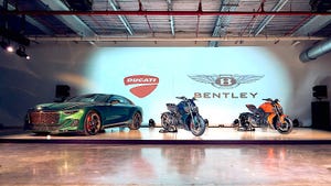 The Ducati Diavel for Bentley, flanked by the Bentley Batur and Diavel Mulliner.