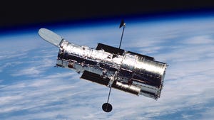 The Hubble space telescope in orbit.
