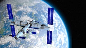 A 3D rendering of the CSNA space station.