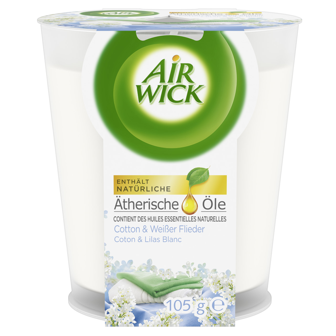 Air Wick Wohlfühl-Duftkerze Cotton & Weißer Flieder
