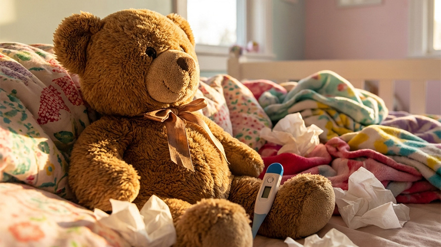 Peluche sobre cama de infante