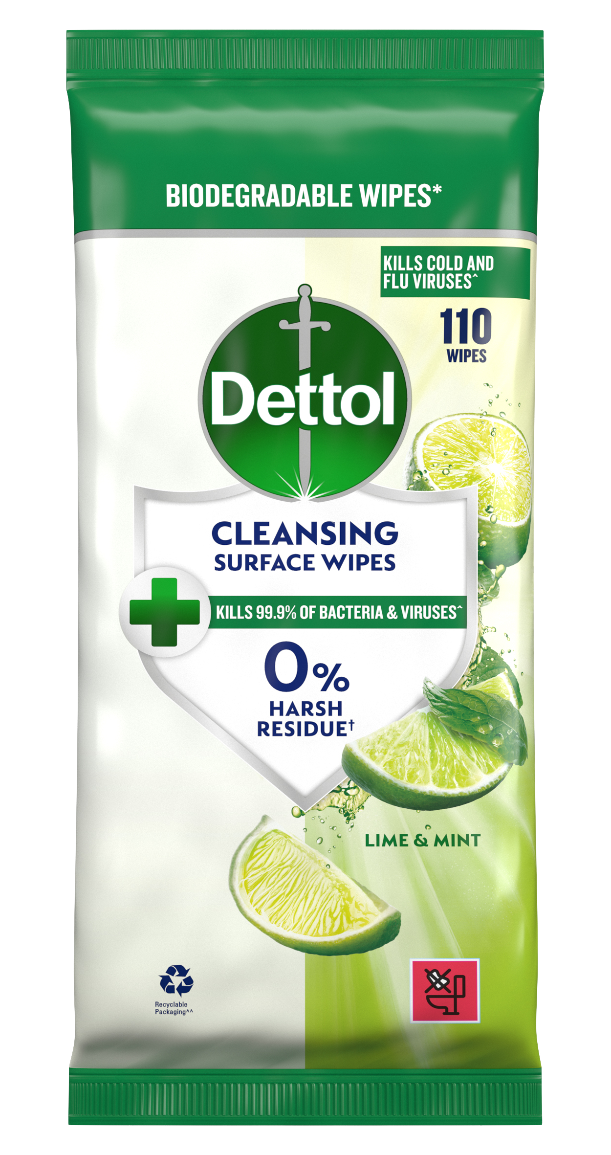 Dettol Cleansing Surface Wipes Lime & Mint 110s