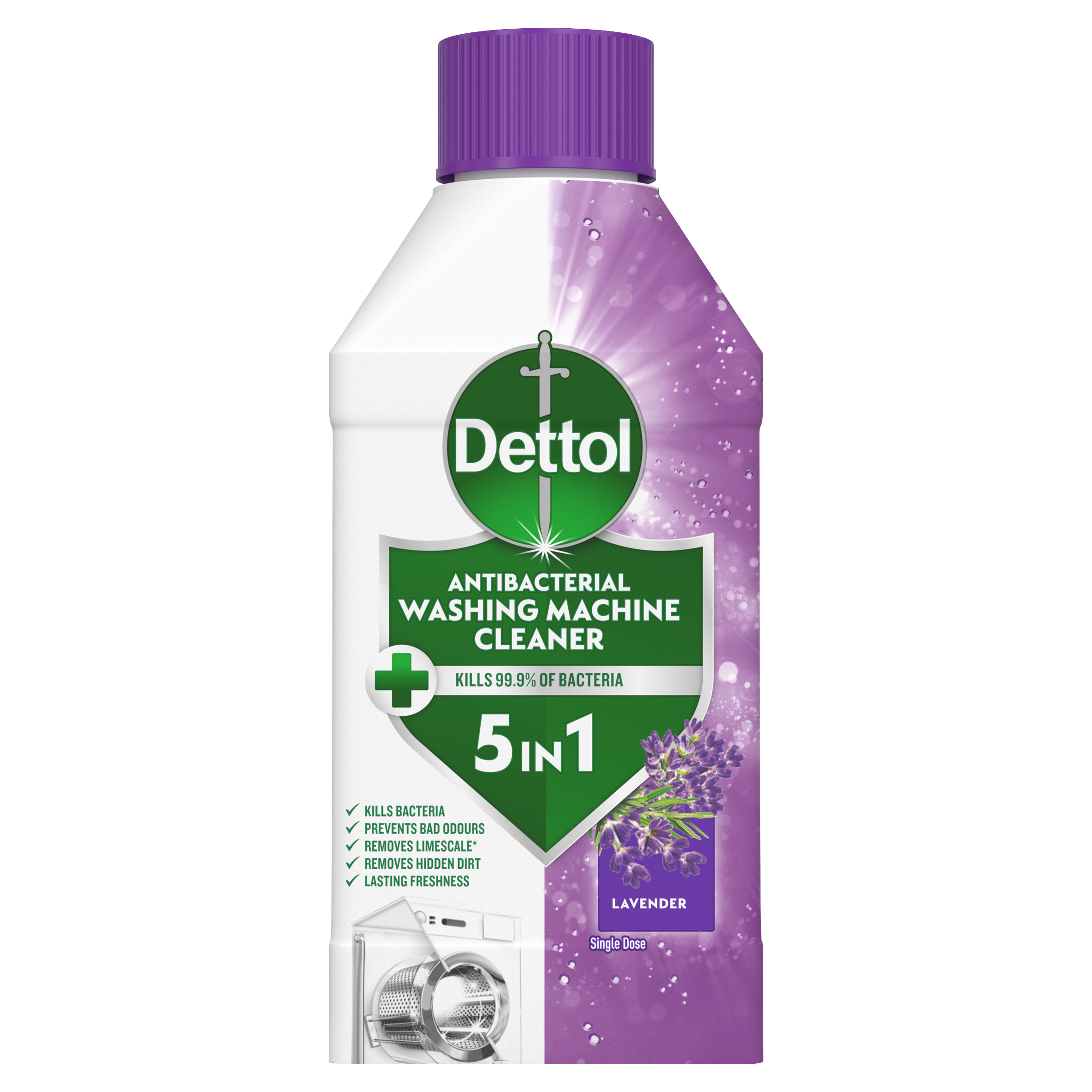 Dettol 5-in-1 Antibacterial Washing Machine Cleaner Lavender 250ml