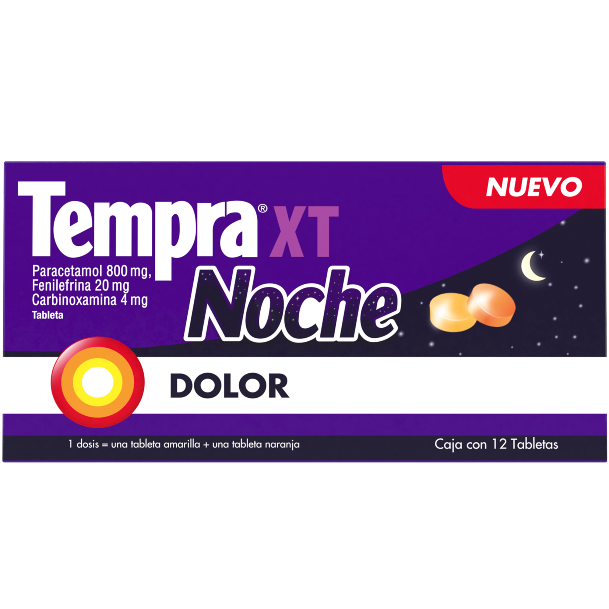 Medicamento Tempra XT Noche con 12 tabletas