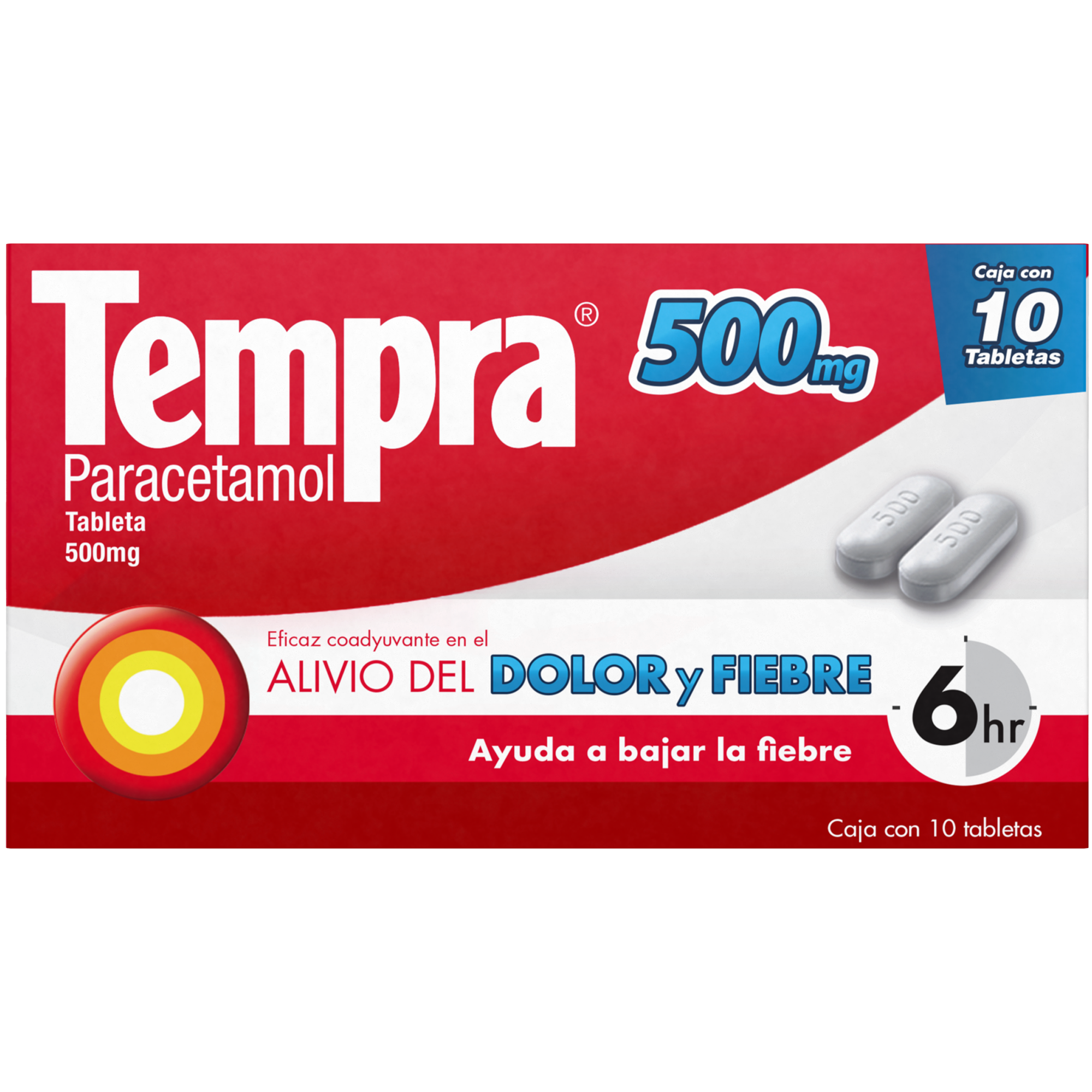 Medicamento Tempra 500mg con 20 tabletas.