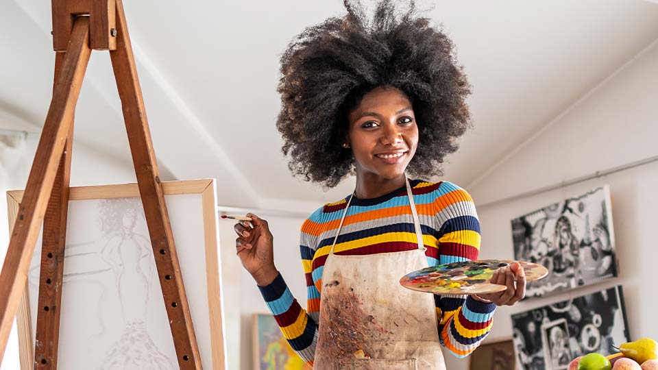 Painter smiling forward