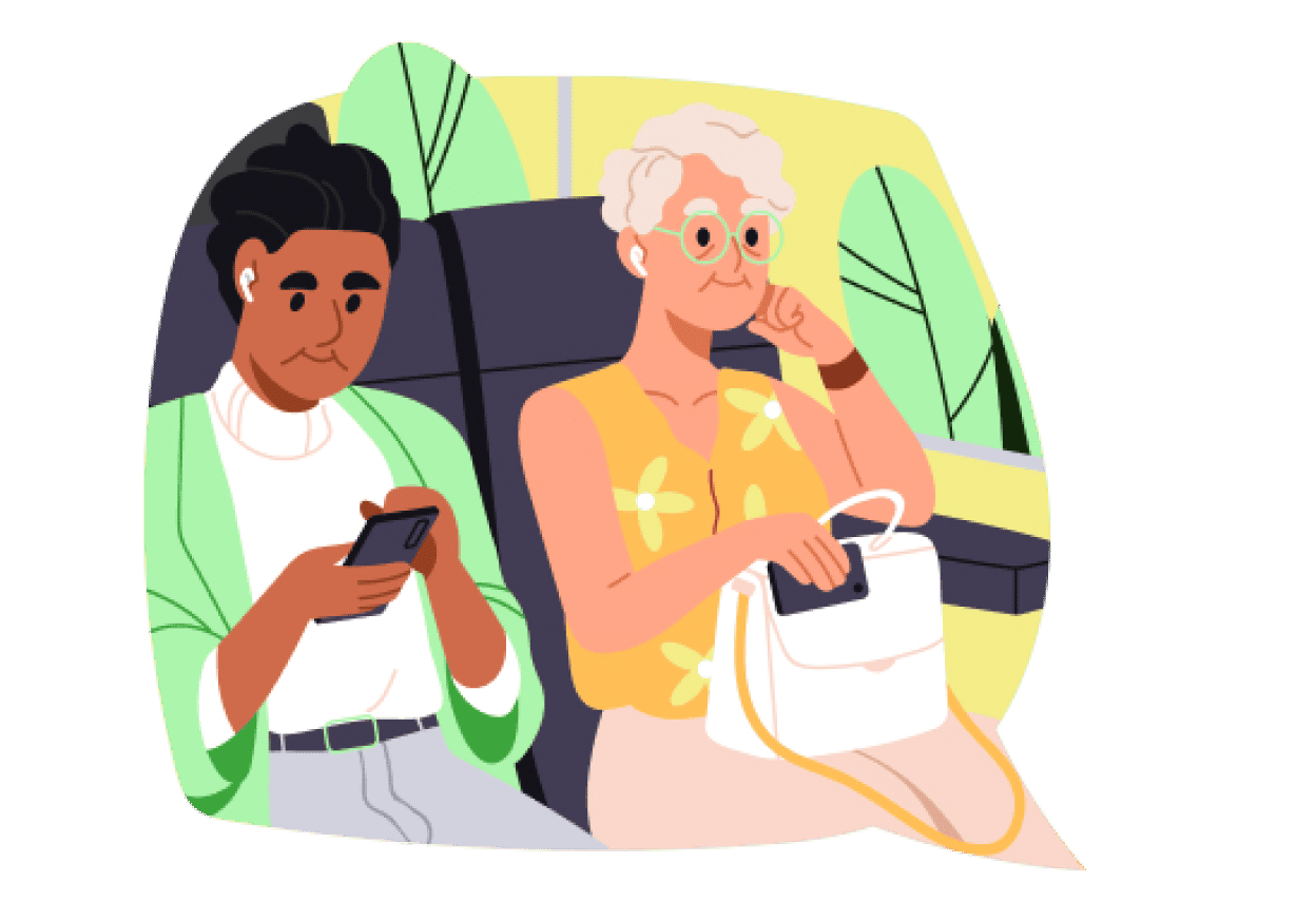 TLC-train_ladies_v2 Illustration of two people sitting on a train