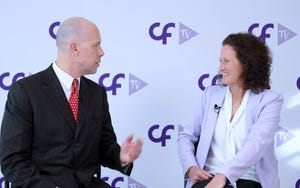 Lumen's Sara Seegers with Craig Galbraith at Channel Futures Leadership Summit 2023.