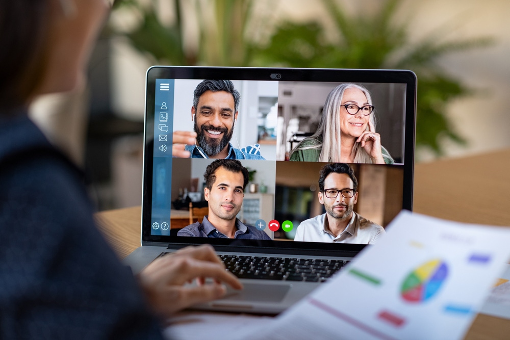 Video conference on laptop