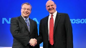 Stephen Elop left and Steve Ballmer right celebrating an earlier Nokia Microsoft deal