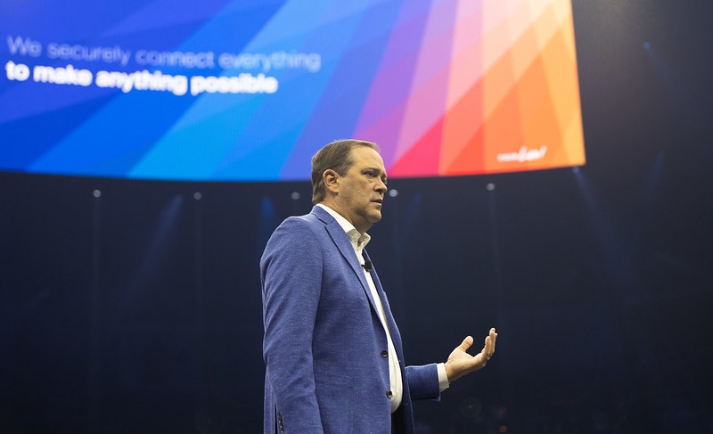 Chuck Robbins on stage at Cisco Live 2023