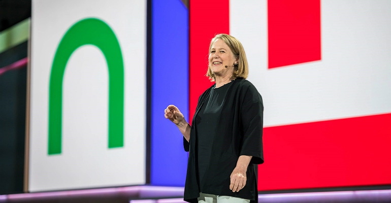 Google's Diane Greene on stage at Cloud Next '18, July 24.