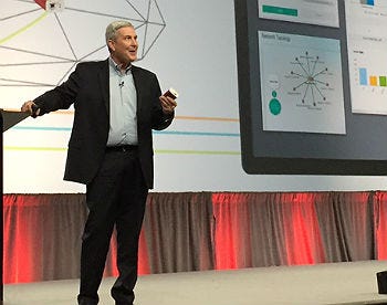 Marc Randall, SVP and GM of Avaya networking, on stage at Avaya Engage, Feb. 14.
