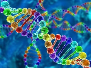 Illustration of rainbow DNA (deoxyribonucleic acid) with defocus on background
