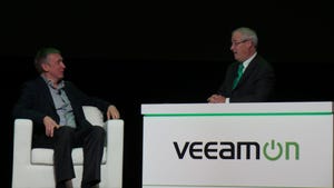 Veeam CEO Ratmir Timashev left being interviewed by Richard Laible right at VeeamON 2014
