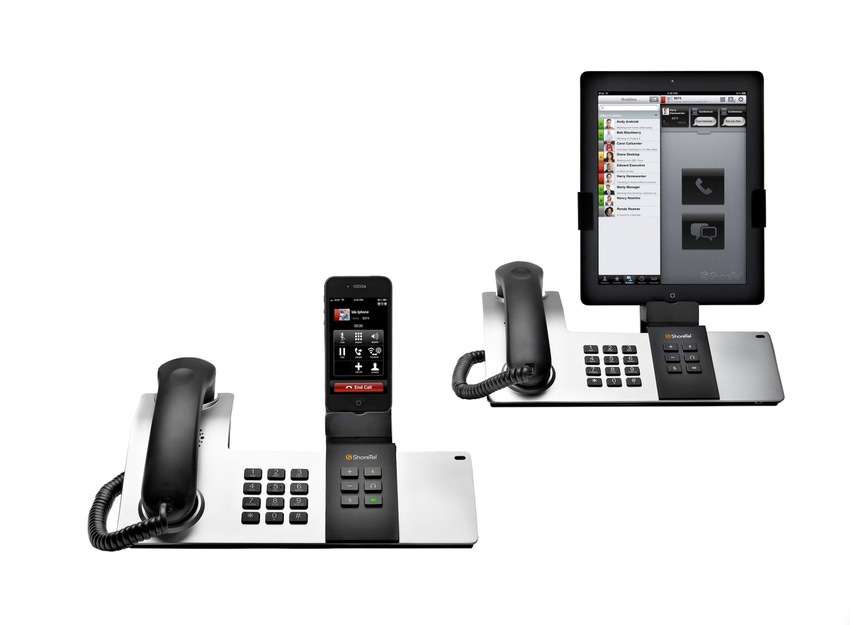 The ShoreTel Dock lets users plug in their iPhones or iPads to the corporate PBX iPad users can adjust their Dock for either landscape or portrait