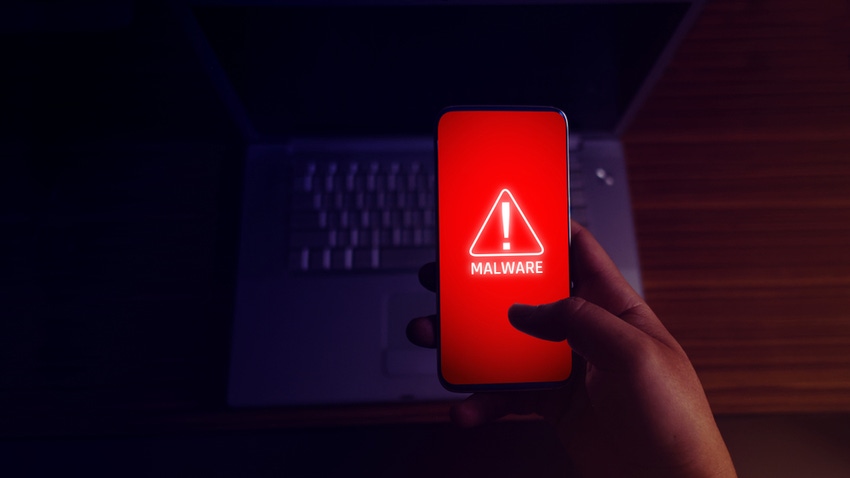 malware symbol on a smartphone