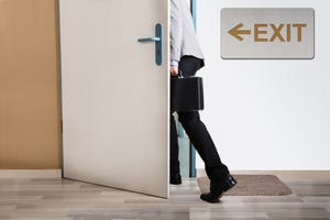 Employee-person-man going out exit door