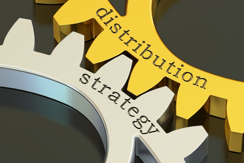 distribution strategy concept on the gearwheels, 3D rendering